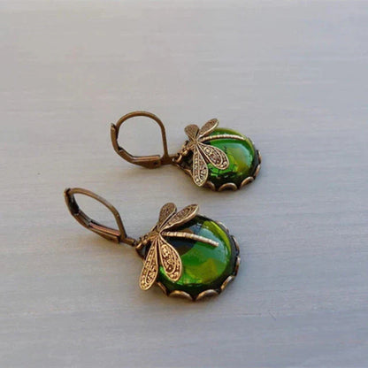 Antique Gold Dragonfly Crystal Earrings
