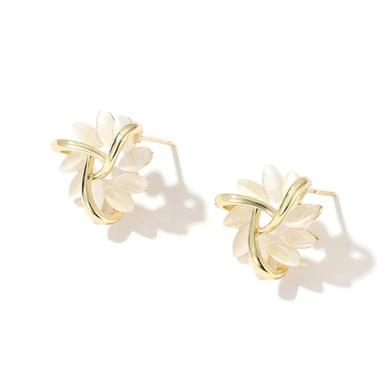 Gold Circle Earrings with Opal Petals