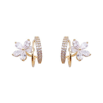 Gold Floral Earrings with Sparkling Zirconia