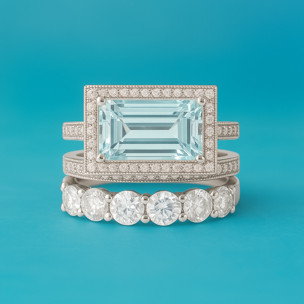 Ocean Silver Turquoise Glass Ring Set