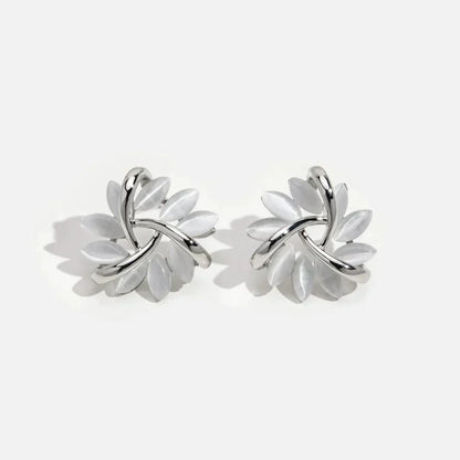 Gold Circle Earrings with Opal Petals